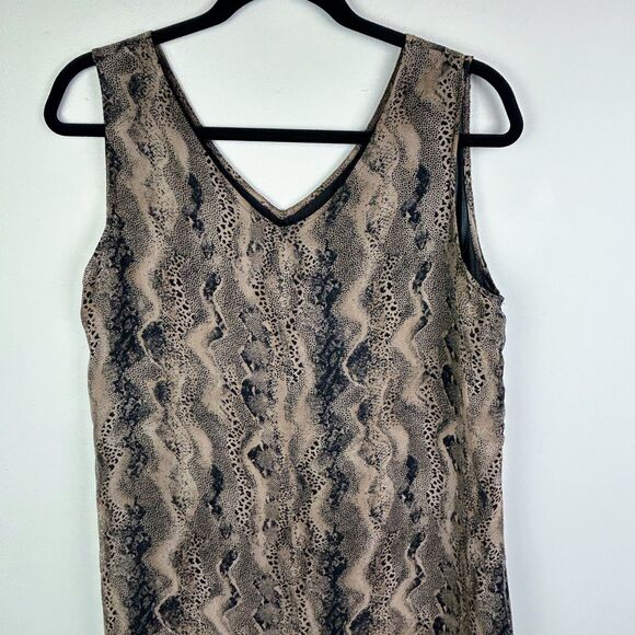 Robbie Bee Sleeveless Silk Shift Dress Python Snake Print Tan Black Neutral 10 - Picture 2 of 10